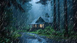 Fall asleep to natural sounds heavy rain, strong wind and thunder on a metal roof on a stormy night