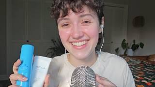 ASMR Get Ready With Me (gentle skincare routine, binaural whisper, hair & nail care)