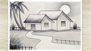 How to draw a Beautiful Scenery with Pencil, Pencil Drawing for Beginners