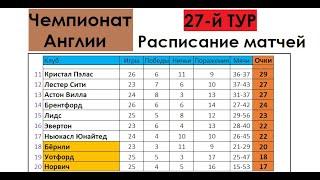 Футбол // АПЛ 2021-22 (Английская Премьер-Лига) // 27-й тур // Расписание матчей