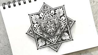 3D Square Floral Mandala Drawing | Easy and Step by Step Mandala Art