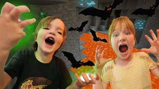 BAT ESCAPE  Don't get Lost in Niko's Lava Cave! Adley helps Dad build a Neighborhood in Minecraft!