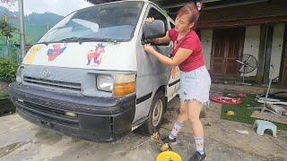 Genius girl repairs and restores a car.