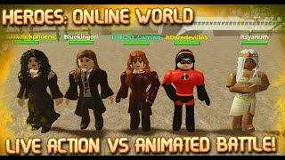 LIVE ACTION VS ANIMATED CHARACTERS 1V1 TOURNAMENT | HEROES ONLINE WORLD!!