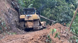 Cutting the Hill on the River Banks Bulldozer D6R XL Makes a New Road