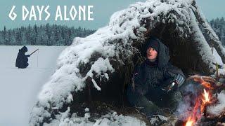 6 Day Winter Camping: FROZEN LAKE ICE FISHING & Bushcraft Shelter [1 Hour Movie]