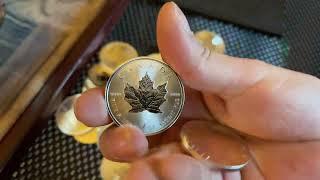 2021 Canadian Silver Maple Leaf Coins,tube of 25 filmed in 4k