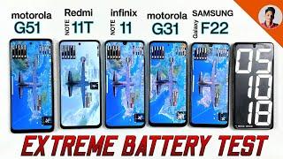 Infinix Note 11 Vs Moto G31 Vs Samsung F22 / Moto G51 Vs Redmi Note 11t Battery Drain Test  