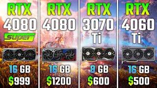 RTX 4080 SUPER vs RTX 4080 vs RTX 3070 Ti vs RTX 4060 Ti | Test in 7 Games