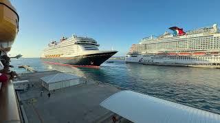 Disney Treasure Departing Nassau for the First Time Featuring a "Horn Battle" with Disney Dream