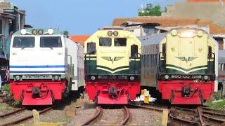 RAMAINYA PASUKAN KERETA API SIANG DI STASIUN KOTA SURABAYA : Lokomotif Livery Vintage & CC 203 WnB