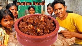 spicy mutton handi,village cooking,spicy muuton eating, lunch time eating show