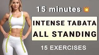 15 MIN TABATA HIIT WORKOUT - Super Sweaty All Standing No Equipment No Mat Home Workout