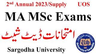 MA MSc 2nd Annual 2023 Exams Date Sheet UOS | MA MSc Supply Exams Date Sheet 2024 UOS