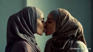 The love between muslim women shown with a tongue kiss | Lesbians Kissing Video