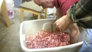 Chouricas! Mixing the meat! Enjoy!