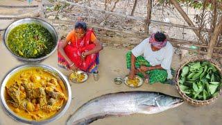 BOYAL FISH CURRY & potato shak Dal recipe cooking and eating by santali tribe old couple