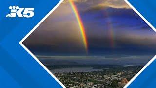 Double rainbow, sunset over Seattle