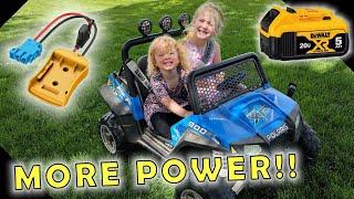 Powered by Dewalt!!  12 Volt Kids Power Wheels Upgrade!