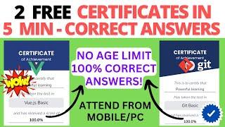 2 FREE CERTIFICATES IN 5 MINUTES | 2 FREE QUIZ CERTIFICATES IN 5 MIN | VueJs and Git