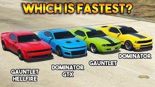 GTA 5 ONLINE : GAUNTLET HELLFIRE VS DOMINATOR GTX VS GAUNTLET VS DOMINATOR (FASTEST MUSCLE CAR?)