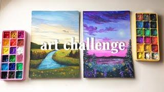switching paintings every 5 minutes!    art challenge ft. my sister 