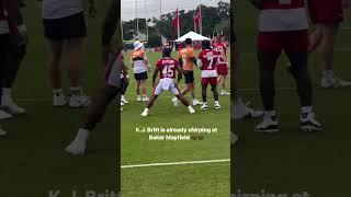 K.J. Britt chirps at Baker Mayfield! #GoBucs