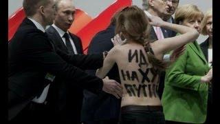 FEMEN напали на Путина и Меркель в Германии