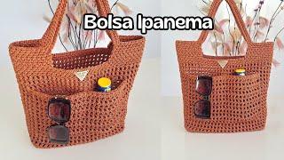 CROCHET BEACH BAG WITH EXTERNAL POCKETS AND HOLLOW STITCHES (Ipanema Bag