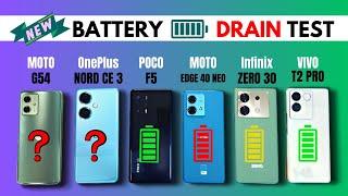 Moto Edge 40 Neo vs OnePlus Nord CE 3 vs POCO F5 vs VIVO T2 Pro vs Zero 30 | Battery Drain Test!