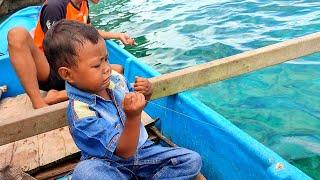 Little boy fishing _ menegangkan lihat Ekspresi Bocil saat Mancing dibawah tebing 