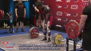 World Junior Record Deadlift with 355.5 kg by Jonathan Lewis GBR in 93kg class