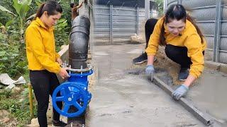 Pour concrete floor around the fish tank, install water pipe shut-off valve.