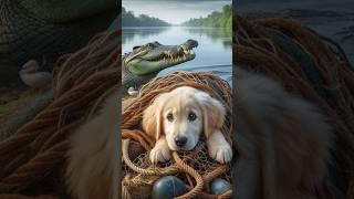 Crocodile Saves Cute Puppy: The Story of an Unexpected Friendship!  3D Animation AI