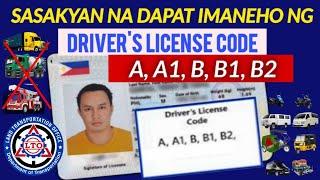 MGA SASAKYAN NA DAPAT LANG IMANEHO NG MAY DRIVER'S LICENSE CODE o DL CODE A, A1, B, B1 AT B2