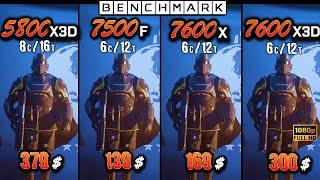 Ryzen 7 5800X3D vs 5 7500F vs 5 7600X vs 5 7600X3D / Test in 8 Games / 1080p / RTX 4090