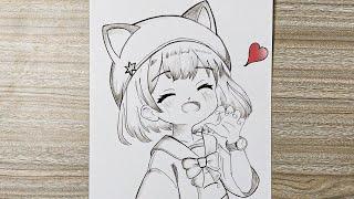 Easy Anime Drawing  | How to Draw Cute Anime Girl Step-by-Step