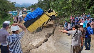 Wow, the road CRACKED again so big it made the truck jump high