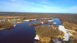 Весна 2019 в Сланцах.  р. Плюсса в районе Малых полей. Аэросъемка