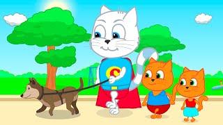 Cats Family in English - Superhero's guide dog Cats Cartoon for Kids