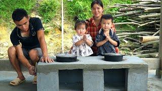 Happy family, build smokeless wood stove, pour road, daily life