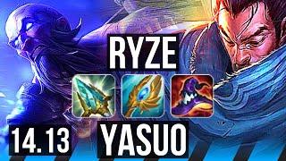 RYZE vs YASUO (MID) | 6k comeback, Legendary, 14/2/4, 700+ games | BR Master | 14.13