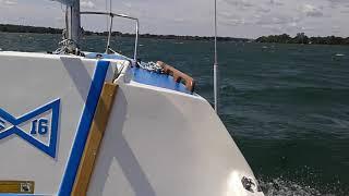 Motoring back against wind and waves with a Mercury 8hp on small sailboat