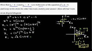 Solving z^4 4 = 0 and representing all solutions in Argand plane