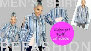 Men's Shirt into a Women Top with Cutouts | DIY Thrift Flip