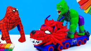 How to make Car mix Lion and King Kong mod Superhero Spider-man, Hulk, Captain America with clay