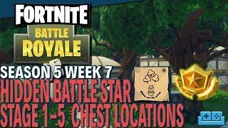 FORTNITE | SEASON 5 WEEK 7 CHALLENGES | FOLLOW MAP IN DUSTY DIVOT and STAGE 1 - 5 CHEST LOCATIONS