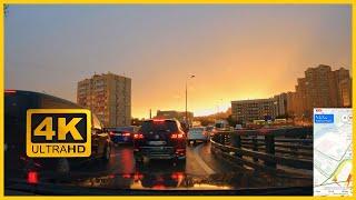 DRIVING IN EVENING MOSCOW IN THE RAIN. BOLSHAYA SEMENOVSKAYA STREET - FERGANSKAYA STREET