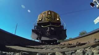 The camera under Noble the train! Railroad freight train runs over camera