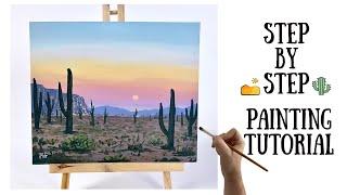 Desert landscape acrylic painting tutorial for beginners - Easy desert sunset painting tutorial